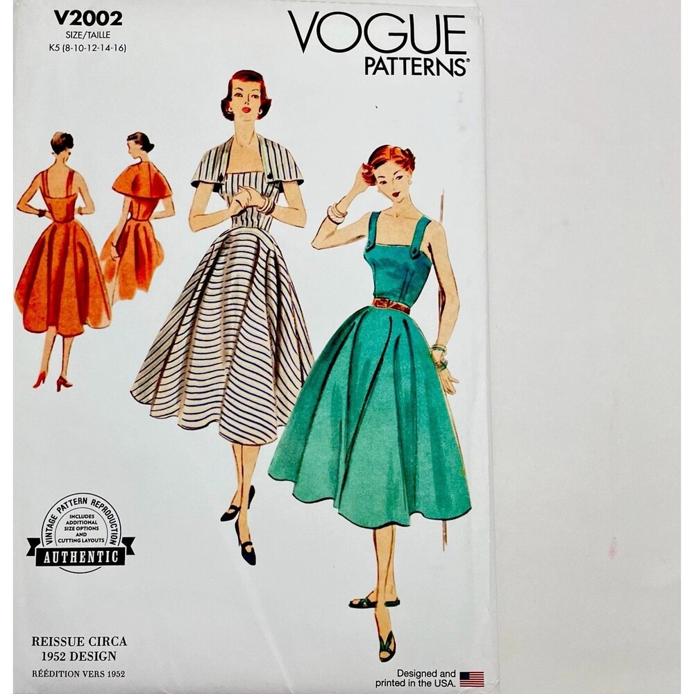 Pattern Misses Sz 8-16 Vintage 1952 Dress Capelet Vogue V2002 New/Uncut